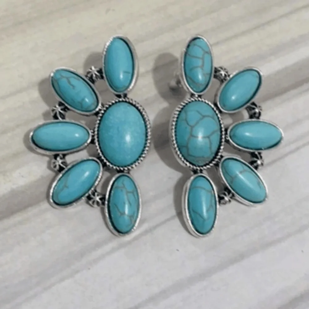 Turquoise Floral Silver Earrings